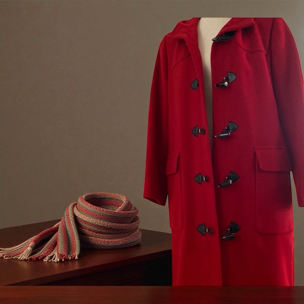 Harve Benard Classic Red Wool Hooded Toggle Coat  size 8 - Picture 9 of 15